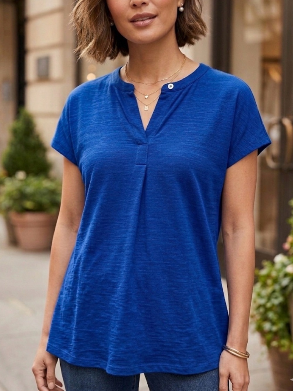 J. Jill Wearever Collection Royal Blue Short Sleeve Knit Top Sz Small Petite